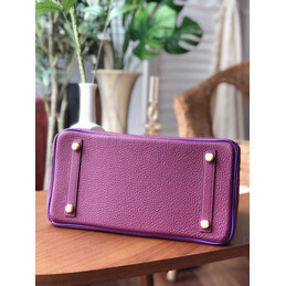 Replica Hermes Purple Teal Birkin 30 Crocodile Leather Trim Gold Hardware Bag
