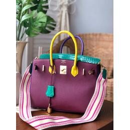 Replica Hermes Purple Teal Birkin 30 Crocodile Leather Trim Gold Hardware Bag