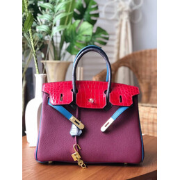 Replica Hermes Burgundy Red Birkin 30 Crocodile Leather Trim Gold Hardware Bag
