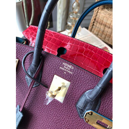 Replica Hermes Burgundy Red Birkin 30 Crocodile Leather Trim Gold Hardware Bag