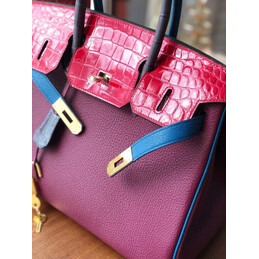 Replica Hermes Burgundy Red Birkin 30 Crocodile Leather Trim Gold Hardware Bag