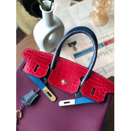Replica Hermes Burgundy Red Birkin 30 Crocodile Leather Trim Gold Hardware Bag