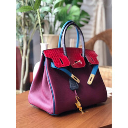 Replica Hermes Burgundy Red Birkin 30 Crocodile Leather Trim Gold Hardware Bag