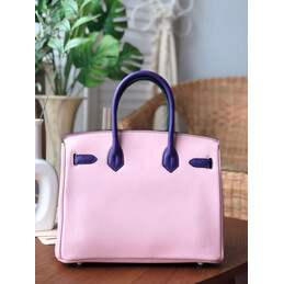 Replica Hermes Pink Gray Birkin 30 Crocodile Leather Trim Palladium Hardware Bag
