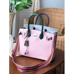 Replica Hermes Pink Gray Birkin 30 Crocodile Leather Trim Palladium Hardware Bag