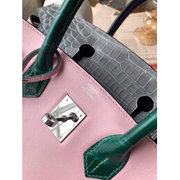 Replica Hermes Pink Gray Birkin 30 Crocodile Leather Trim Palladium Hardware Bag