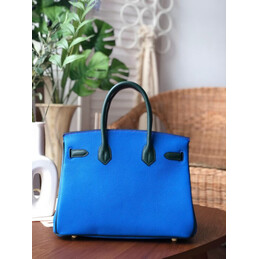 Replica Hermes Blue Fuchsia Birkin 30 Crocodile Leather Trim Gold Hardware Bag