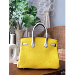 Replica Hermes Yellow Brown Birkin 30 Crocodile Leather Trim Gold Hardware Bag