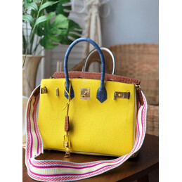 Replica Hermes Yellow Brown Birkin 30 Crocodile Leather Trim Gold Hardware Bag