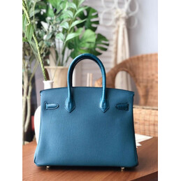 Replica Hermes Blue Birkin 30 Gold Hardware Bag