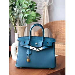 Replica Hermes Blue Birkin 30 Gold Hardware Bag