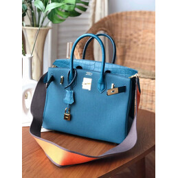 Replica Hermes Blue Birkin 30 Gold Hardware Bag