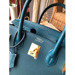 Replica Hermes Blue Birkin 30 Gold Hardware Bag