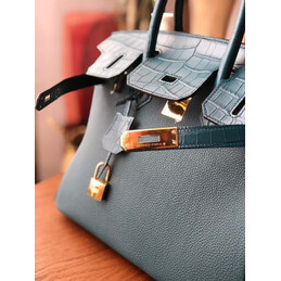 Replica Hermes Blue Birkin 30 Gold Hardware Bag