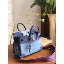Replica Hermes Light Blue Navy Birkin 25 Crocodile Leather Trim Palladium Hardware Bag