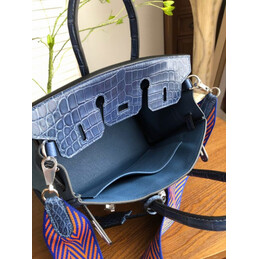 Replica Hermes Light Blue Navy Birkin 25 Crocodile Leather Trim Palladium Hardware Bag