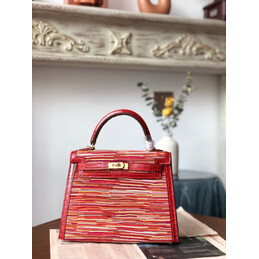 Replica Hermes Red Multicolor Print Kelly 28 Gold Hardware Bag