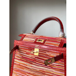 Replica Hermes Red Multicolor Print Kelly 28 Gold Hardware Bag