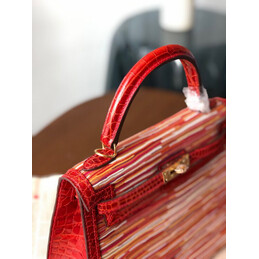 Replica Hermes Red Multicolor Print Kelly 28 Gold Hardware Bag
