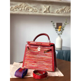 Replica Hermes Red Multicolor Print Kelly 28 Gold Hardware Bag