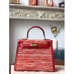 Replica Hermes Red Multicolor Striped Print Kelly 32 Gold Hardware Bag