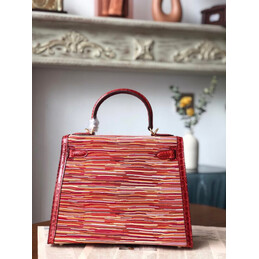 Replica Hermes Red Multicolor Striped Print Kelly 32 Gold Hardware Bag