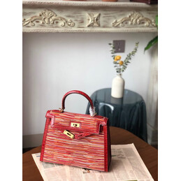 Replica Hermes Red Multicolor Striped Print Kelly 32 Gold Hardware Bag