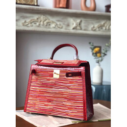 Replica Hermes Red Multicolor Striped Print Kelly 32 Gold Hardware Bag