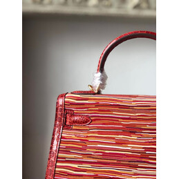 Replica Hermes Red Multicolor Striped Print Kelly 32 Gold Hardware Bag