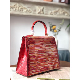 Replica Hermes Red Multicolor Striped Print Kelly 32 Gold Hardware Bag