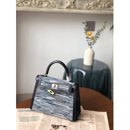 Replica Hermes Black Gray Print Kelly 28 Gold Hardware Bag