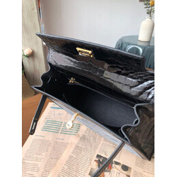 Replica Hermes Black Gray Print Kelly 28 Gold Hardware Bag