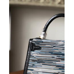 Replica Hermes Black Gray Print Kelly 28 Gold Hardware Bag
