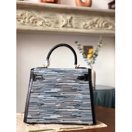 Replica Hermes Black Gray Print Kelly 32 Gold Hardware Bag