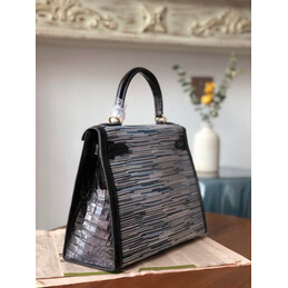 Replica Hermes Black Gray Print Kelly 32 Gold Hardware Bag