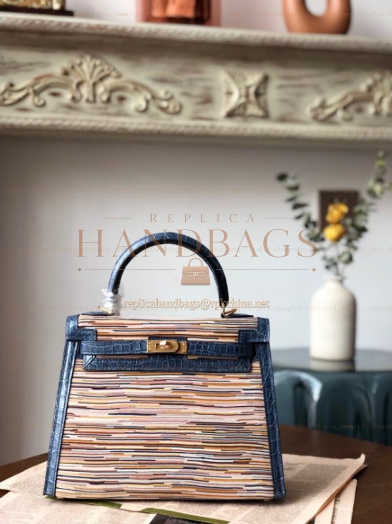 Replica Hermes Beige Multicolor Print Kelly 28 Gold Hardware Bag