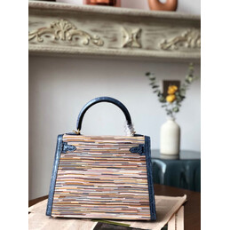 Replica Hermes Beige Multicolor Print Kelly 28 Gold Hardware Bag