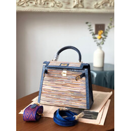 Replica Hermes Beige Multicolor Print Kelly 28 Gold Hardware Bag