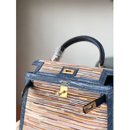 Replica Hermes Beige Multicolor Print Kelly 28 Gold Hardware Bag