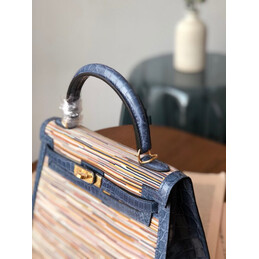 Replica Hermes Beige Multicolor Print Kelly 28 Gold Hardware Bag