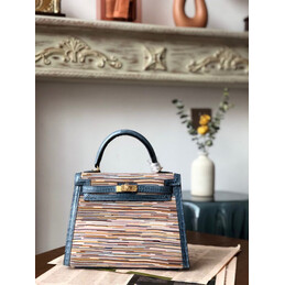 Replica Hermes Turquoise Multicolor Print Kelly 32 Gold Hardware Bag