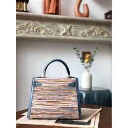 Replica Hermes Turquoise Multicolor Print Kelly 32 Gold Hardware Bag