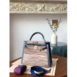 Replica Hermes Turquoise Multicolor Print Kelly 32 Gold Hardware Bag