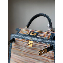 Replica Hermes Turquoise Multicolor Print Kelly 32 Gold Hardware Bag