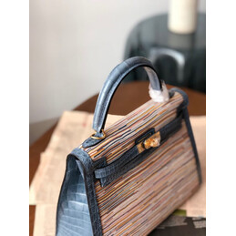 Replica Hermes Turquoise Multicolor Print Kelly 32 Gold Hardware Bag