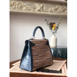 Replica Hermes Turquoise Multicolor Print Kelly 32 Gold Hardware Bag