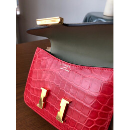 Replica Hermes Gray Red Crocodile Leather Kelly Mini 20 Bow Handle Bag