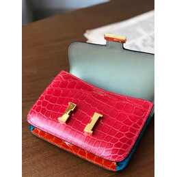 Replica Hermes Gray Red Crocodile Leather Kelly Mini 20 Bow Handle Bag
