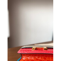 Replica Hermes Gray Red Crocodile Leather Kelly Mini 20 Bow Handle Bag