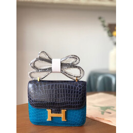 Replica Hermes Navy Blue Turquoise Crocodile Leather Kelly Mini 20 Bow Handle Bag
